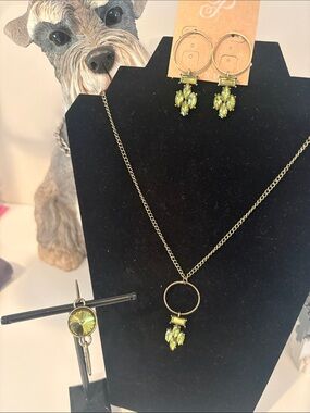Gold-Tone Necklace, bracelet & Earring Set with Lime Green Crystal Accents